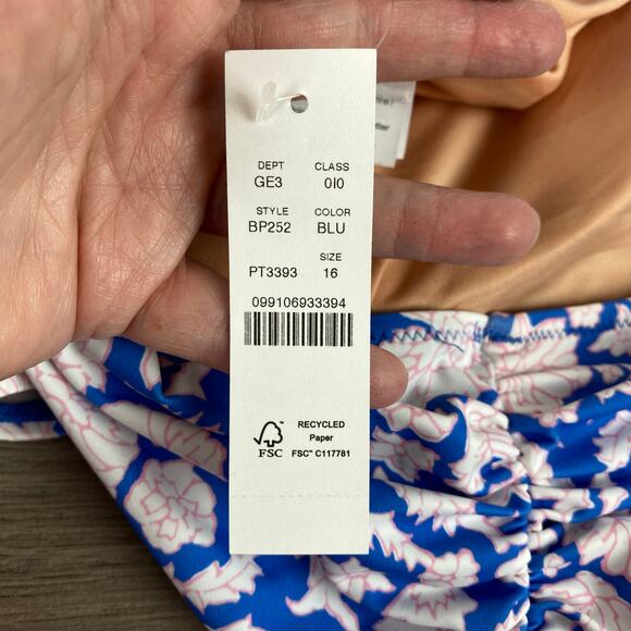 J. Crew x SZ Blockprints Ruched One Shoulder Swimsuit in Nila Print Sz.16 NWT - Picture 8 of 15